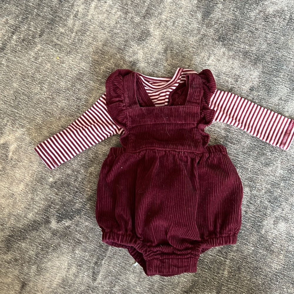 Corduroy Bubble Romper w Stripe Onesie